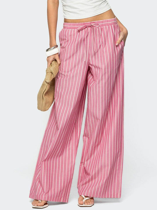 Damen Leichte Palazzohose mit weitem Bein, Tunnelzug und Eingrifftaschen Shop Nory