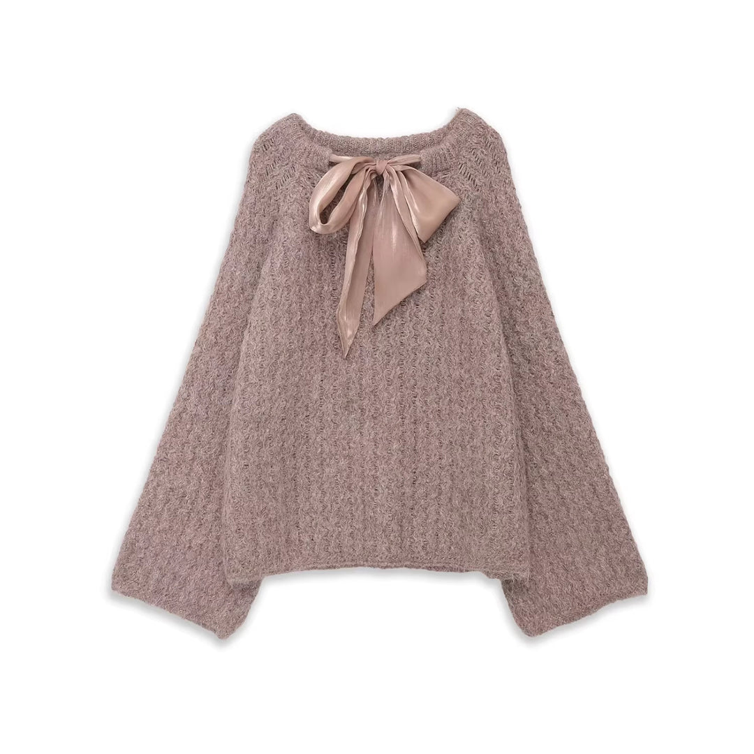 Damen Oversize Mohair-Optik Strickpullover mit Rückenschleife Shop Nory