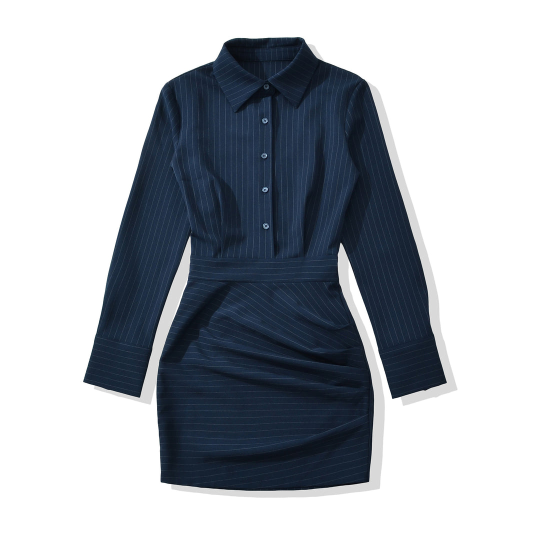 Damen Tailliertes Midikleid mit Hemdblusenoberteil und Nadelstreifen‑Design Shop Nory