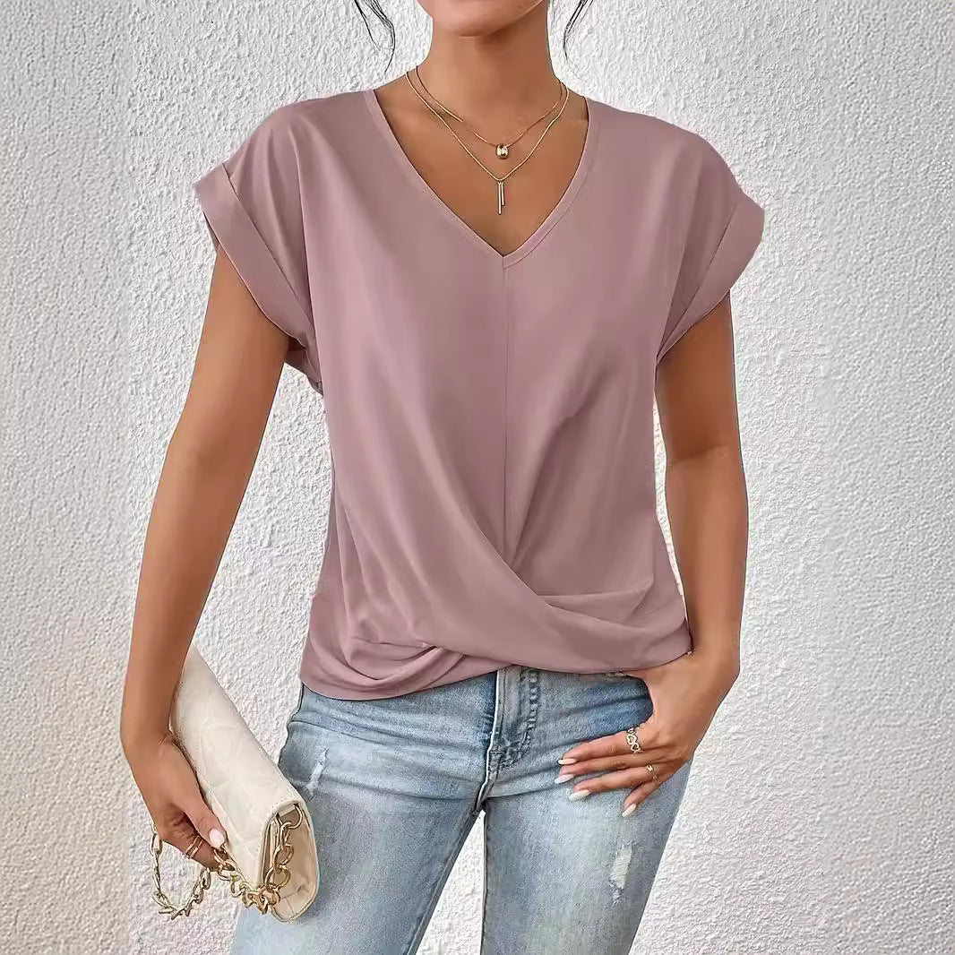 Einfarbiges T-Shirt mit V-Ausschnitt