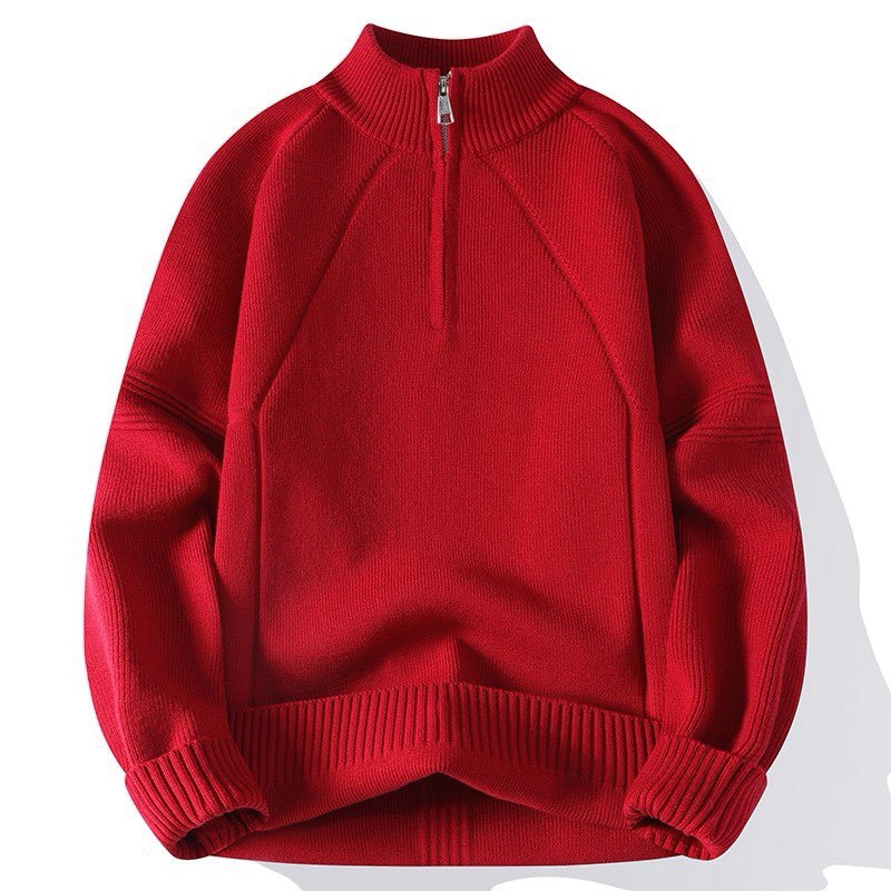 Unisex Oversize-Halbzip-Strickpullover mit Stehkragen und gerippten Bündchen Shop Nory