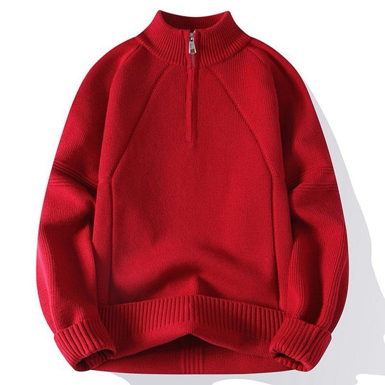 Unisex Oversize-Halbzip-Strickpullover mit Stehkragen und gerippten Bündchen Shop Nory