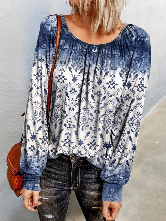 Damen Ethno-Print Oversize-Tunika mit Rundhalsausschnitt und langen Ballonärmeln Shop Nory