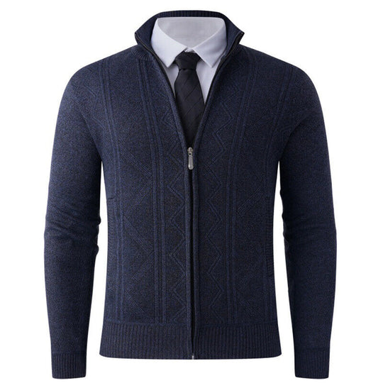 Herren Strick-Zipjacke mit Stehkragen und dezentem Rautenmuster Shop Nory
