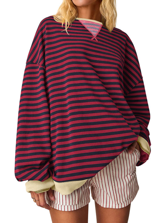 Damen Oversized gestreifter Sweatshirt