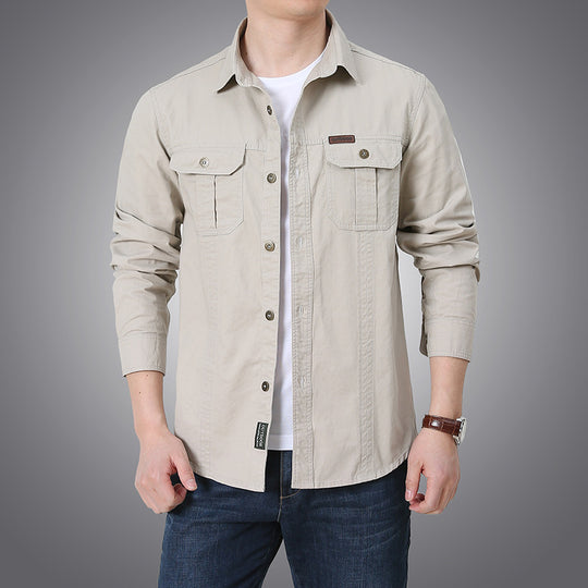 Herren robustes Overshirt aus Baumwoll-Canvas mit Brustpattentaschen Shop Nory