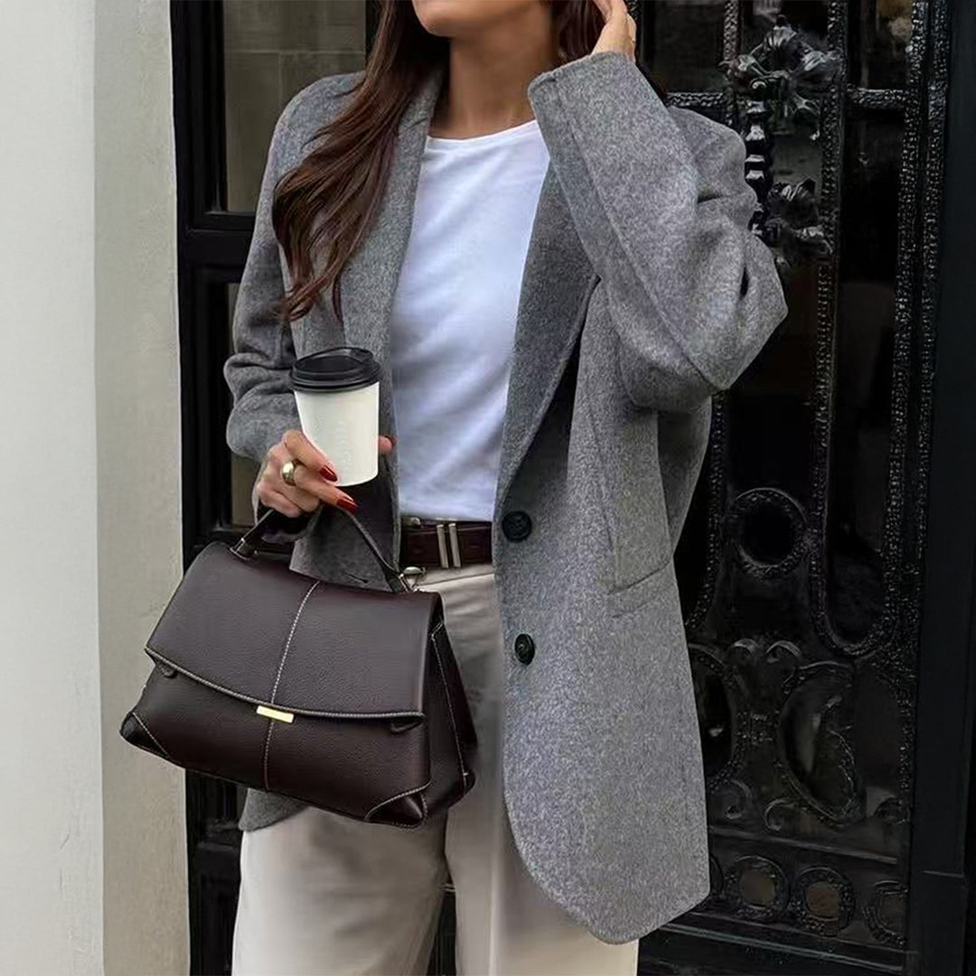 Damen nan lässiger Woll-Mantel im Boyfriend-Schnitt mit tiefem Revers und aufgesetzten Pattentaschen Shop Nory