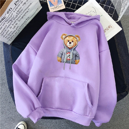 Unisex nan lässiger Oversize Kapuzenpullover mit Teddy-Frontprint, Kängurutasche und weichem Fleece-Innenfutter Shop Nory