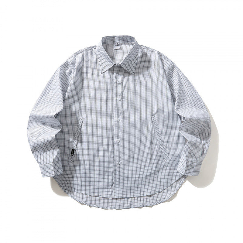Unisex Leichtes kariertes Overshirt mit Hemdkragen, seitlichen Eingrifftaschen und abgerundetem Saum Shop Nory