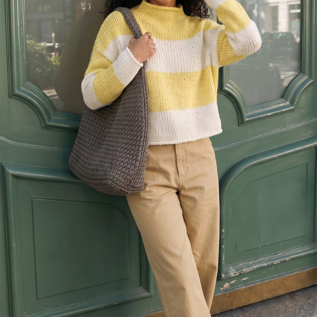 Damen Grobgestrickter Cropped-Pullover mit Stehkragen und überschnittenen Ärmeln Shop Nory
