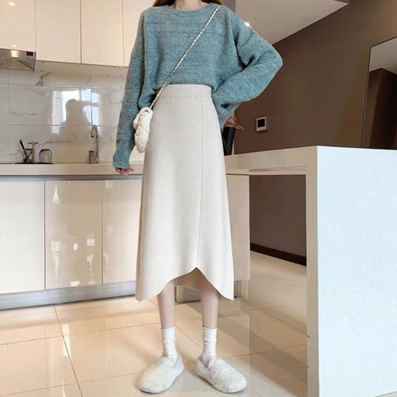 Damen Eleganter midi Rock mit asymmetrischer Saumlinie und hohem Bund Shop Nory