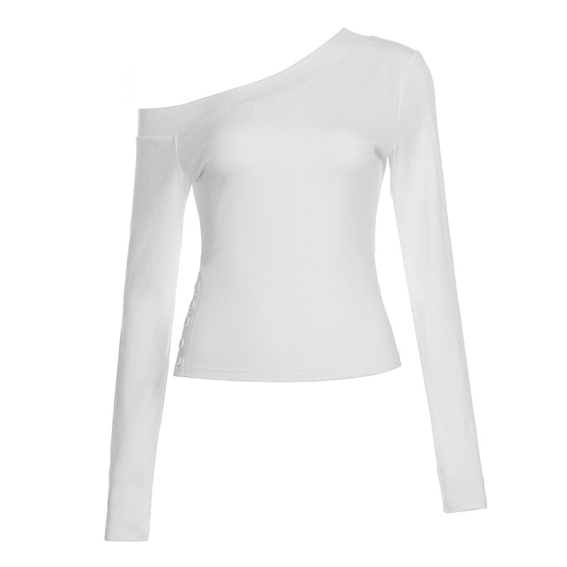 Damen nan schulterfreies Langarmshirt mit taillierter Silhouette und seitlicher Knopfleiste Shop Nory