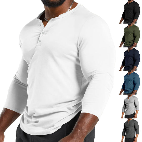 Herren Langarm-Henley-Shirt aus atmungsaktivem Baumwollmix mit Knopfdetails