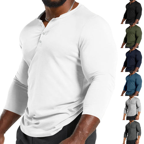 Herren Langarm-Henley-Shirt aus atmungsaktivem Baumwollmix mit Knopfdetails