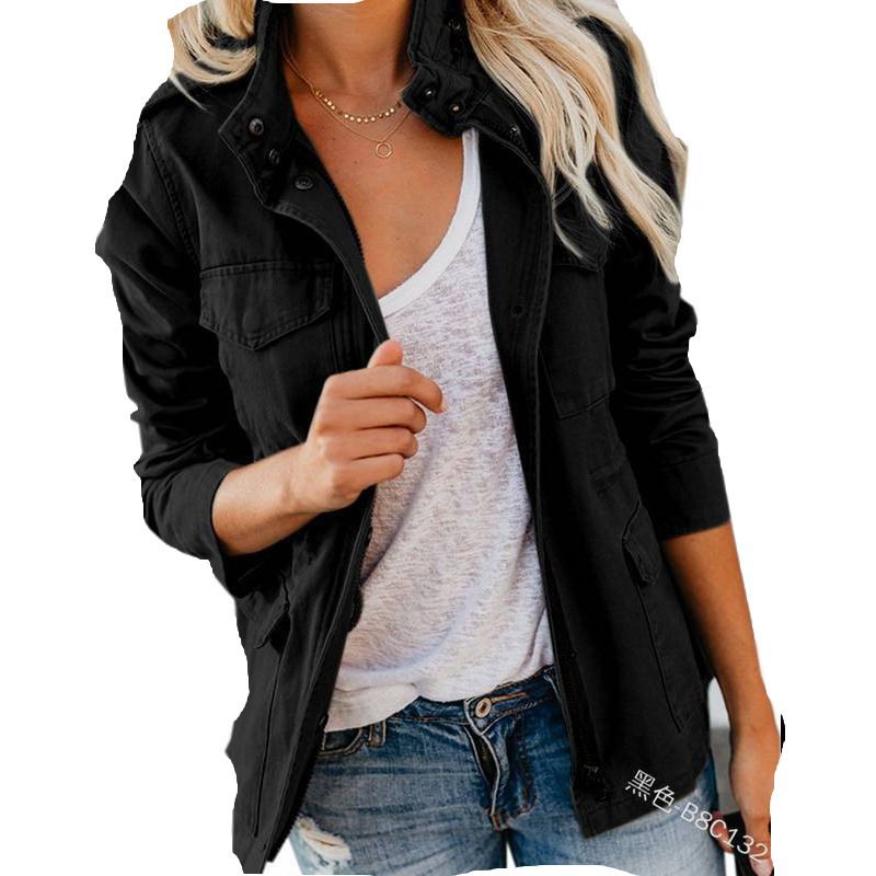 Damen Utility-Fieldjacke mit Stehkragen, aufgesetzten Taschen und Taillenzug Shop Nory