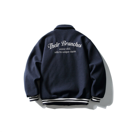 Herren Boxy College‑Blousonjacke aus Wollmix mit Druckknopfverschluss und gestreiften Rippbündchen Shop Nory
