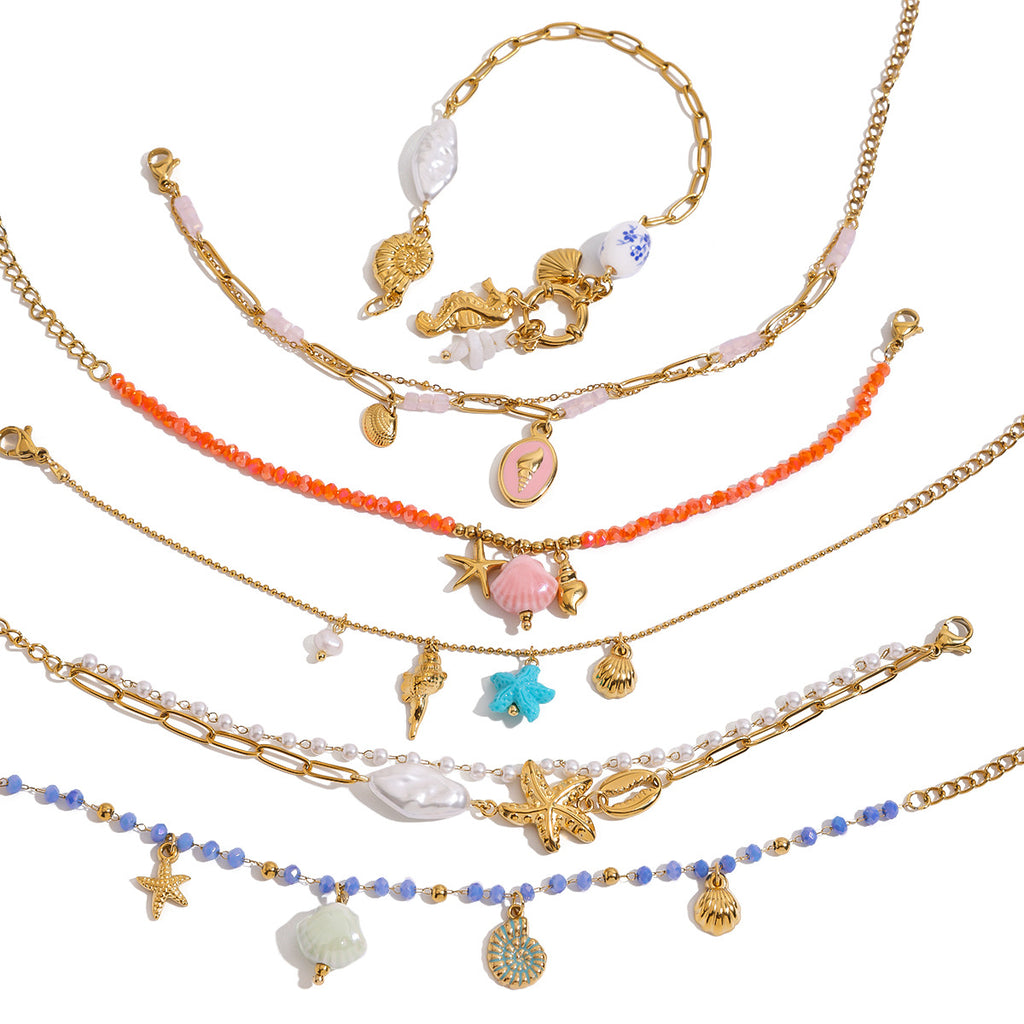 Damen Fußkettchen mit maritimen Charms und hypoallergenem Edelstahl Shop Nory