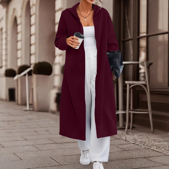 Damen Langer Oversize Kapuzenmantel mit offener Front und weichem Fleece Shop Nory