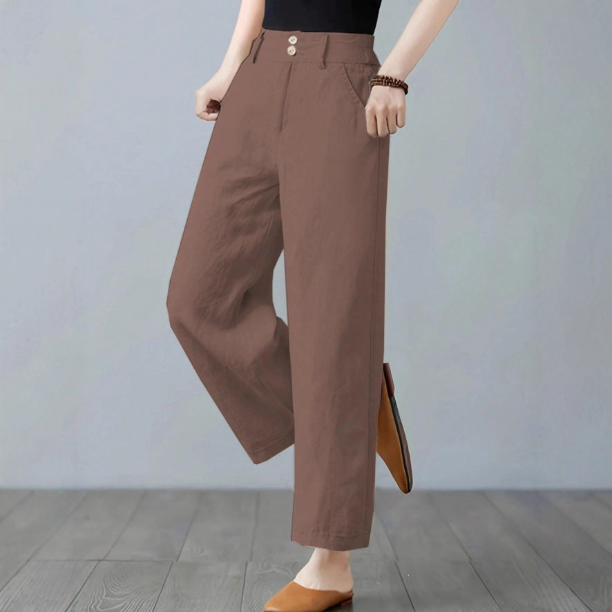 Damen Weite Leinenhose mit elastischem Bund und praktischen Seitentaschen