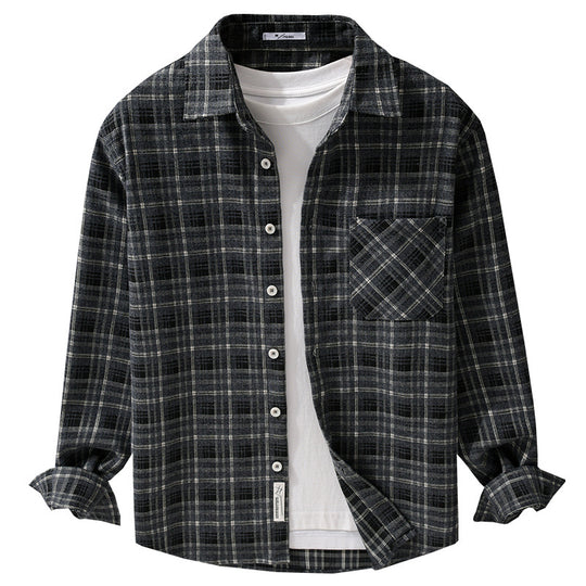 Herren Karierter Flanell-Überhemd mit softer Struktur und aufgesetzter Brusttasche Shop Nory