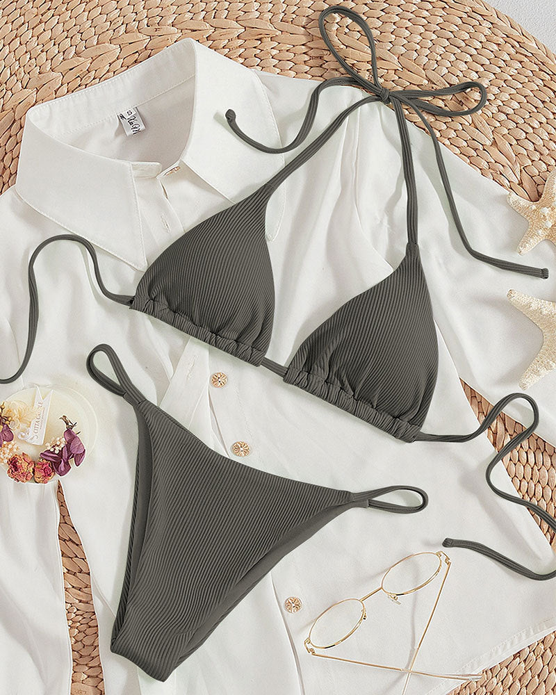 Damen Triangel-Bikini mit verstellbaren Bändern und rippierter Textur