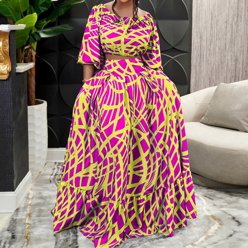 Damen Maxikleid mit überschnittenen Ärmeln und weitem Rock