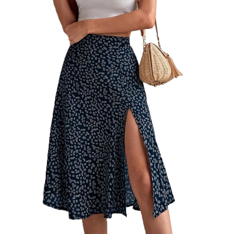Damen Midi-Rock mit seitlichem Schlitz und verspieltem Blütendesign