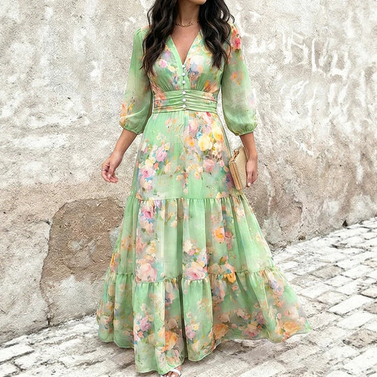 Damen Maxikleid mit Wickeloptik, V-Ausschnitt und geraffter Taillenpartie Shop Nory