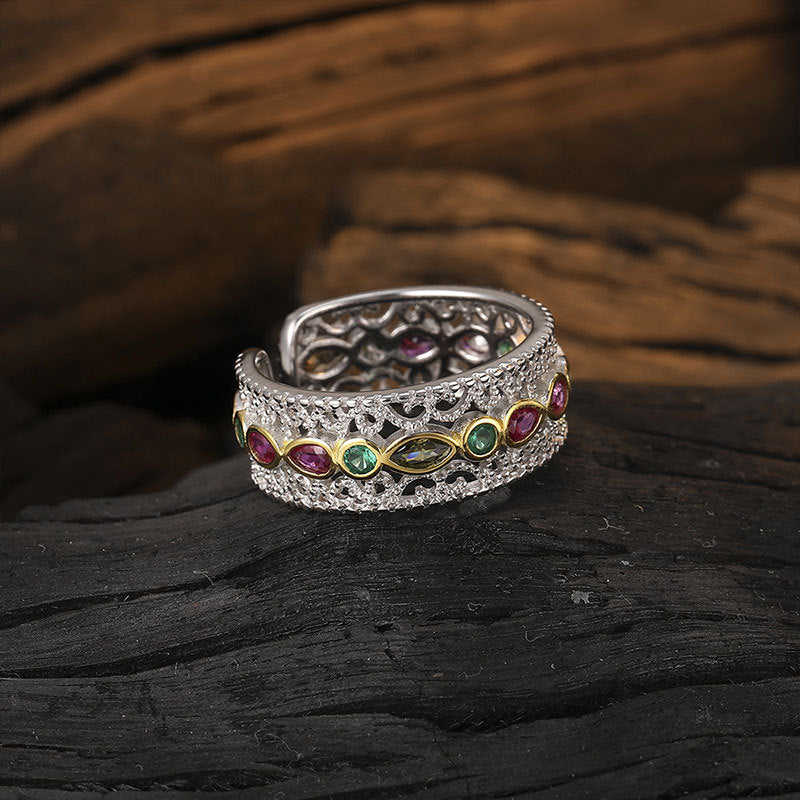 Damen Offener Ring mit bunten Edelsteinen und filigranem Design Shop Nory