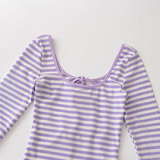 Damen Gestreiftes Langarmshirt mit tiefem Rundhalsausschnitt und Zierschleife Shop Nory