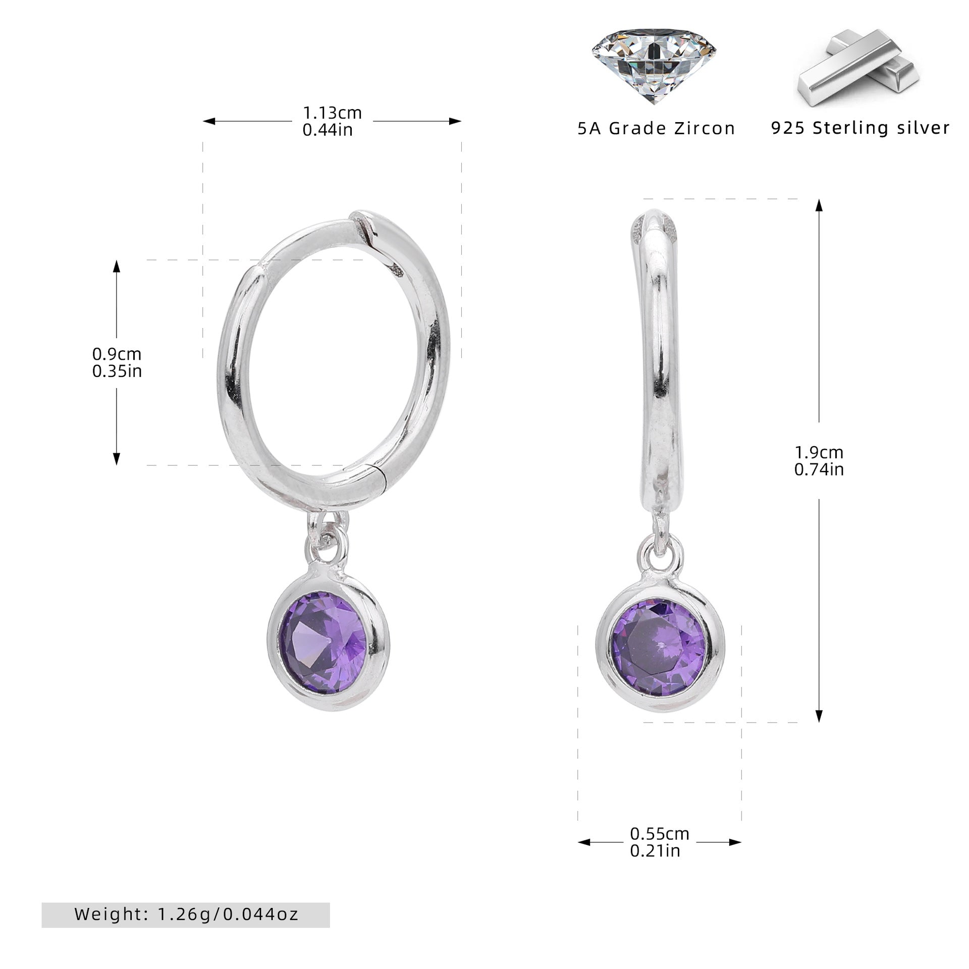 Damen Ohrhänger mit Smoky Zirkon-Anhängern aus hochwertigem 925 Sterling Silber Shop Nory