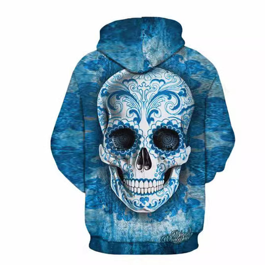 Herren Kapuzenpullover mit allover Totenkopf- und Spielkarten-Grafik Shop Nory