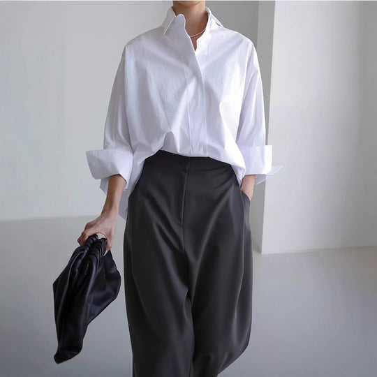 Damen Oversize-PopelinShop Noryluse mit Fledermausärmeln und verdeckter Knopfleiste Shop Nory