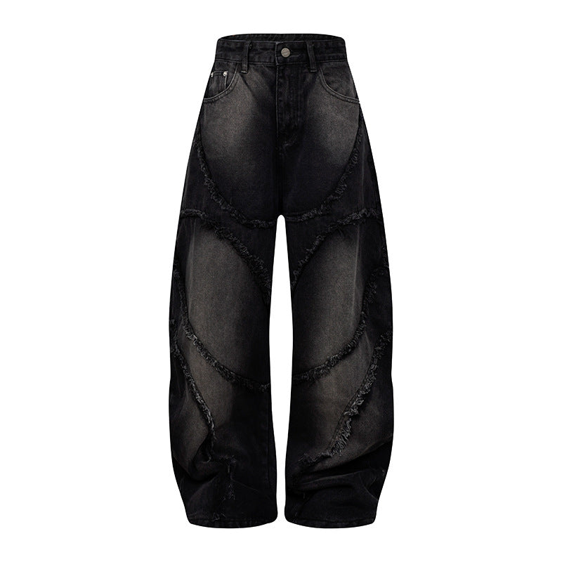 Damen Baggy-Jeans mit hohem Bund, ballonförmiger Weite und ausgefransten Patchnähten Shop Nory