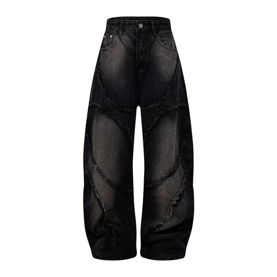 Damen Baggy-Jeans mit hohem Bund, ballonförmiger Weite und ausgefransten Patchnähten Shop Nory