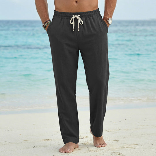 Herren Leinenoptik Relaxhose mit elastischem Bund, Tunnelzug und Seitentaschen Shop Nory