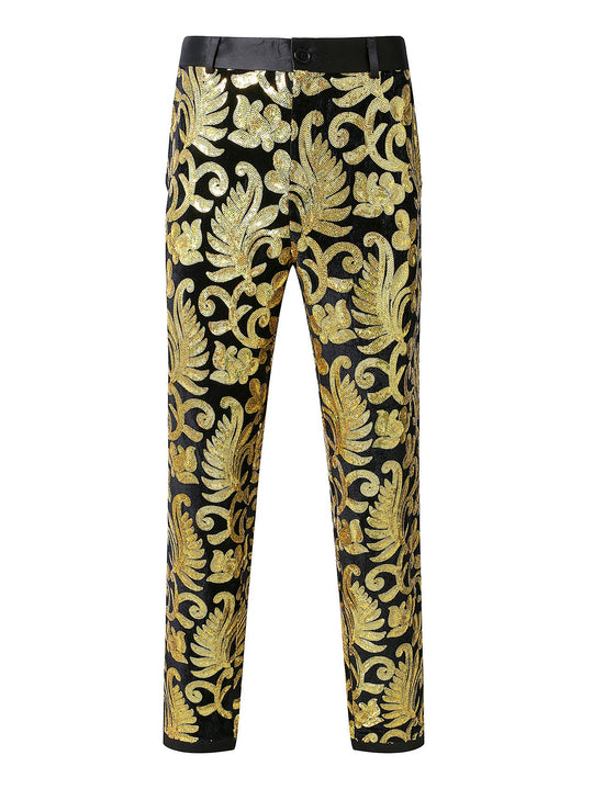 Herren elegante Pailletten-Hosen mit floralem Muster
