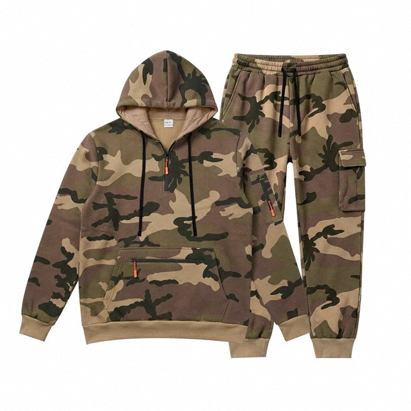 Herren Camouflage Kapuzensweatshirt- und Jogginghose Set mit Cargo-Taschen und Reißverschlüssen Shop Nory