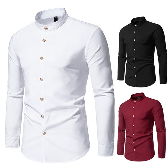 Herren Langarmhemd mit modernem Stehkragen und eleganten Knopfdetails