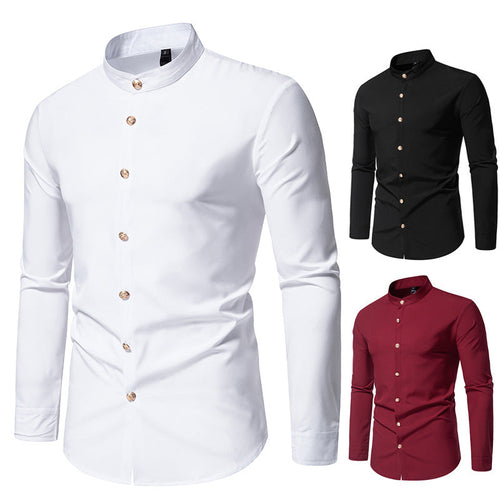 Herren Langarmhemd mit modernem Stehkragen und eleganten Knopfdetails