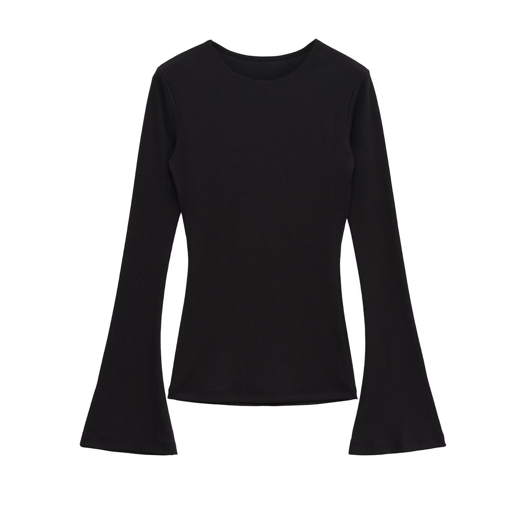 Damen Enganliegendes Rippstrick-Longsleeve mit ausgestellten Glockenärmeln Shop Nory