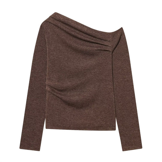 Damen asymmetrischer Feinstrick-Pullover mit Wasserfallkragen und taillierter Silhouette Shop Nory
