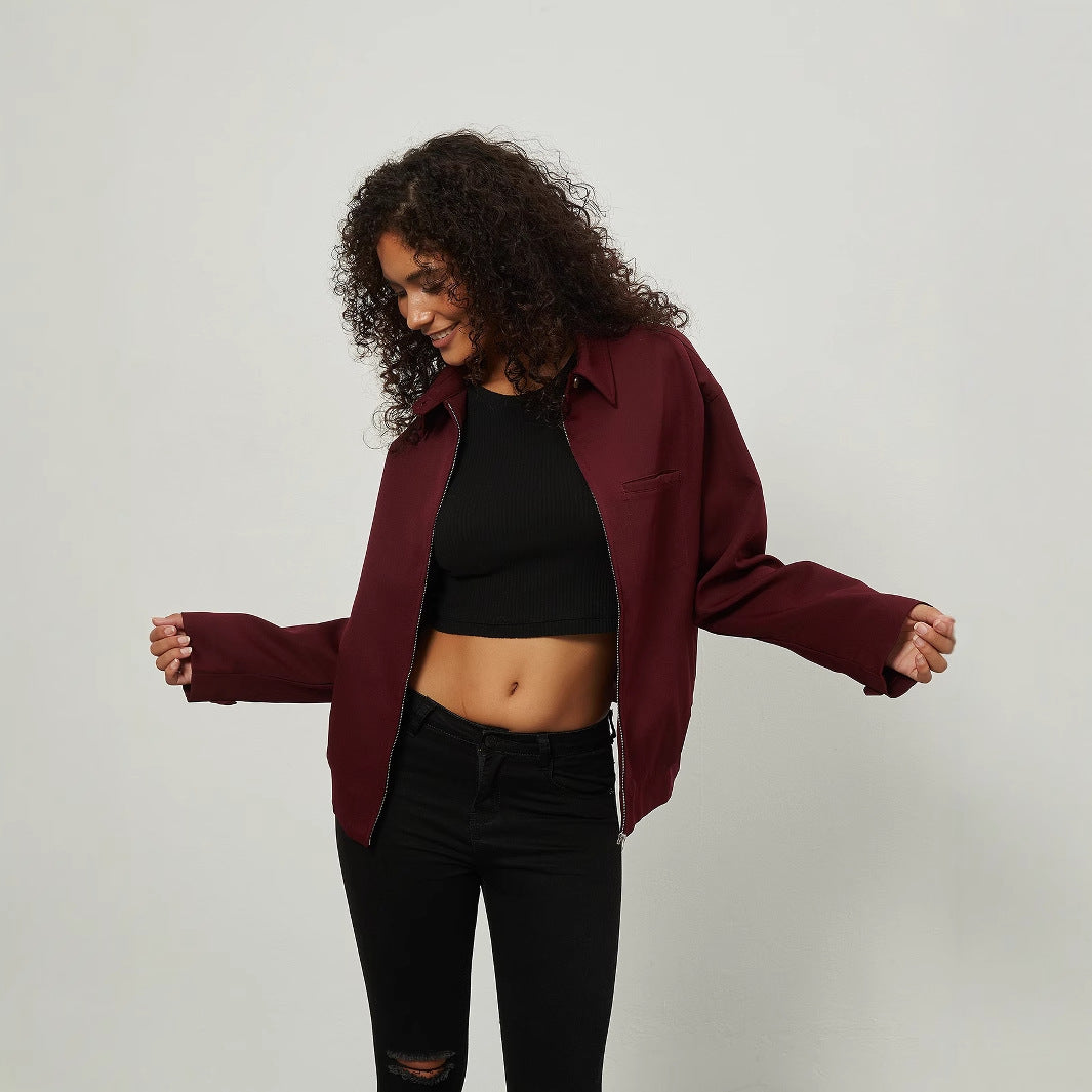 Damen Boxy Overshirt-Jacke mit Metallreißverschluss und Hemdkragen Shop Nory