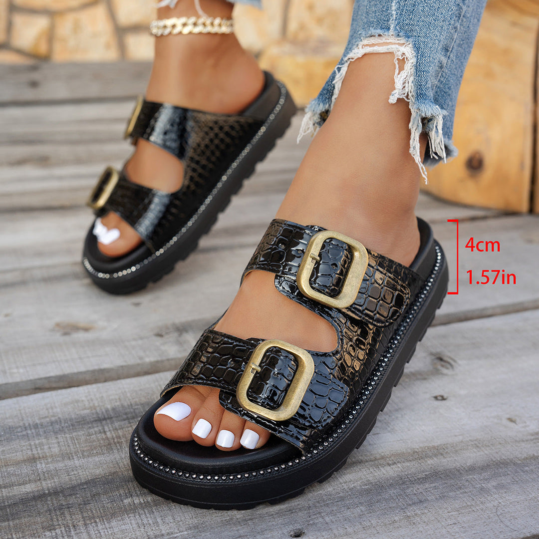 Damen Komfortable Sandalen mit modischen Schnallenapplikationen Shopnory