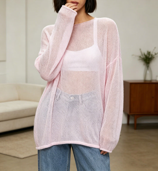 Damen luftiger Oversize-Feinstrickpullover mit weitem Arm und Rundhalsausschnitt Shop Nory