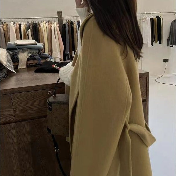 Damen Kurzer Wickelmantel aus Wollmix mit Bindegürtel und weitem Revers Shop Nory