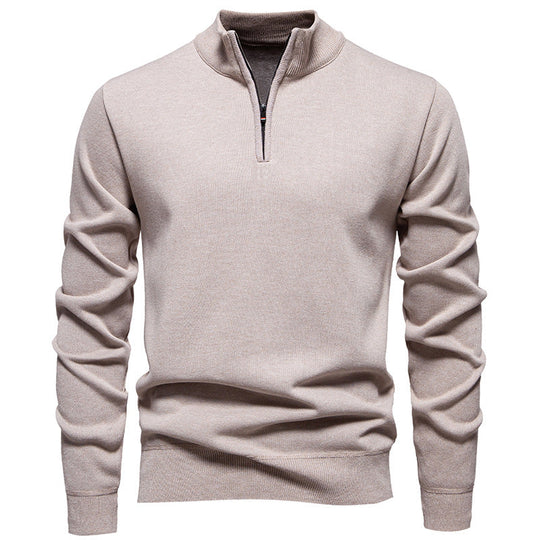 Herren feiner Strickpullover mit kurzem Reißverschluss und hohem Kragen