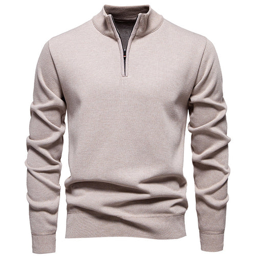 Herren feiner Strickpullover mit kurzem Reißverschluss und hohem Kragen