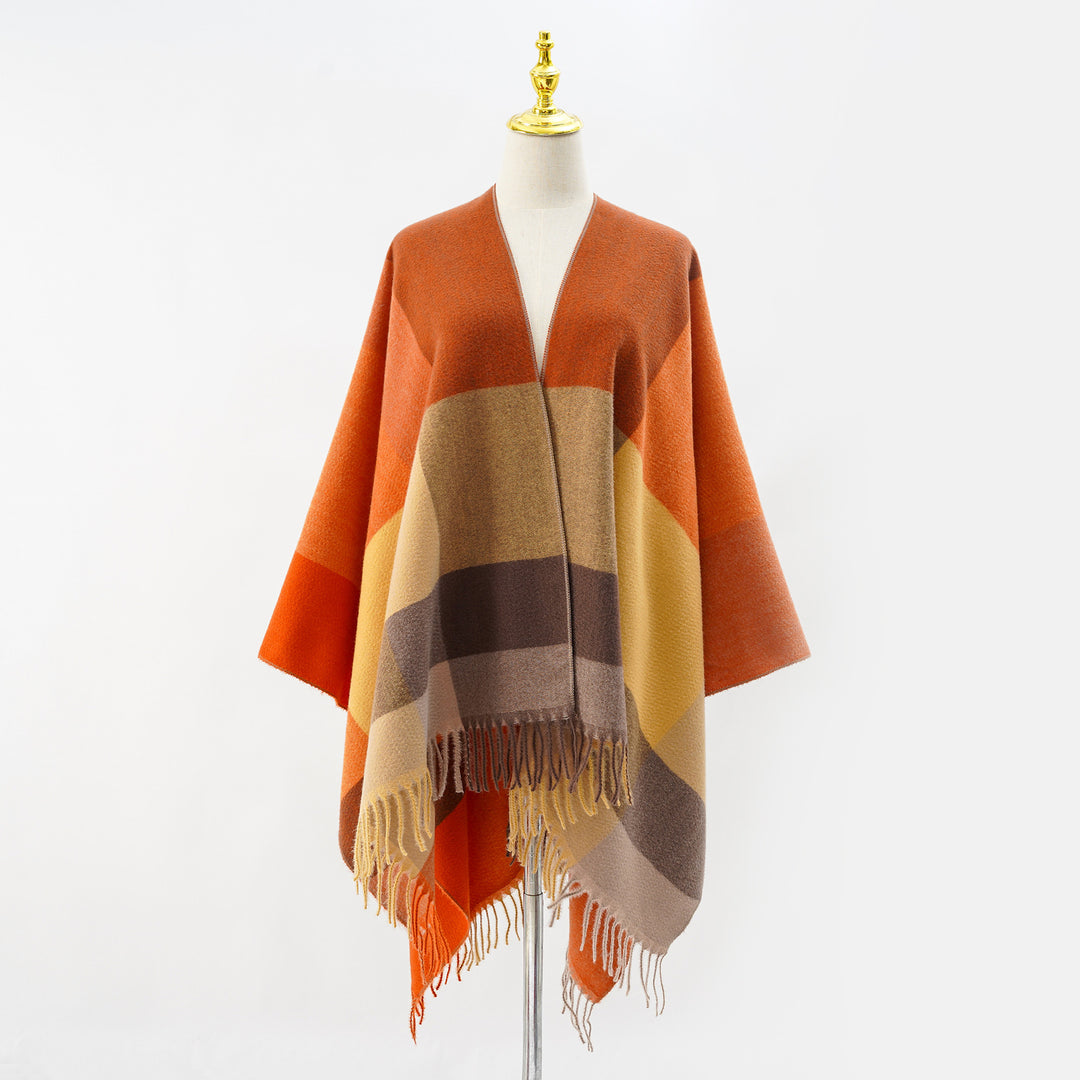 Damen Multifunktionaler Wollmix-Poncho im Cape‑Stil mit geometrischem Muster Shop Nory