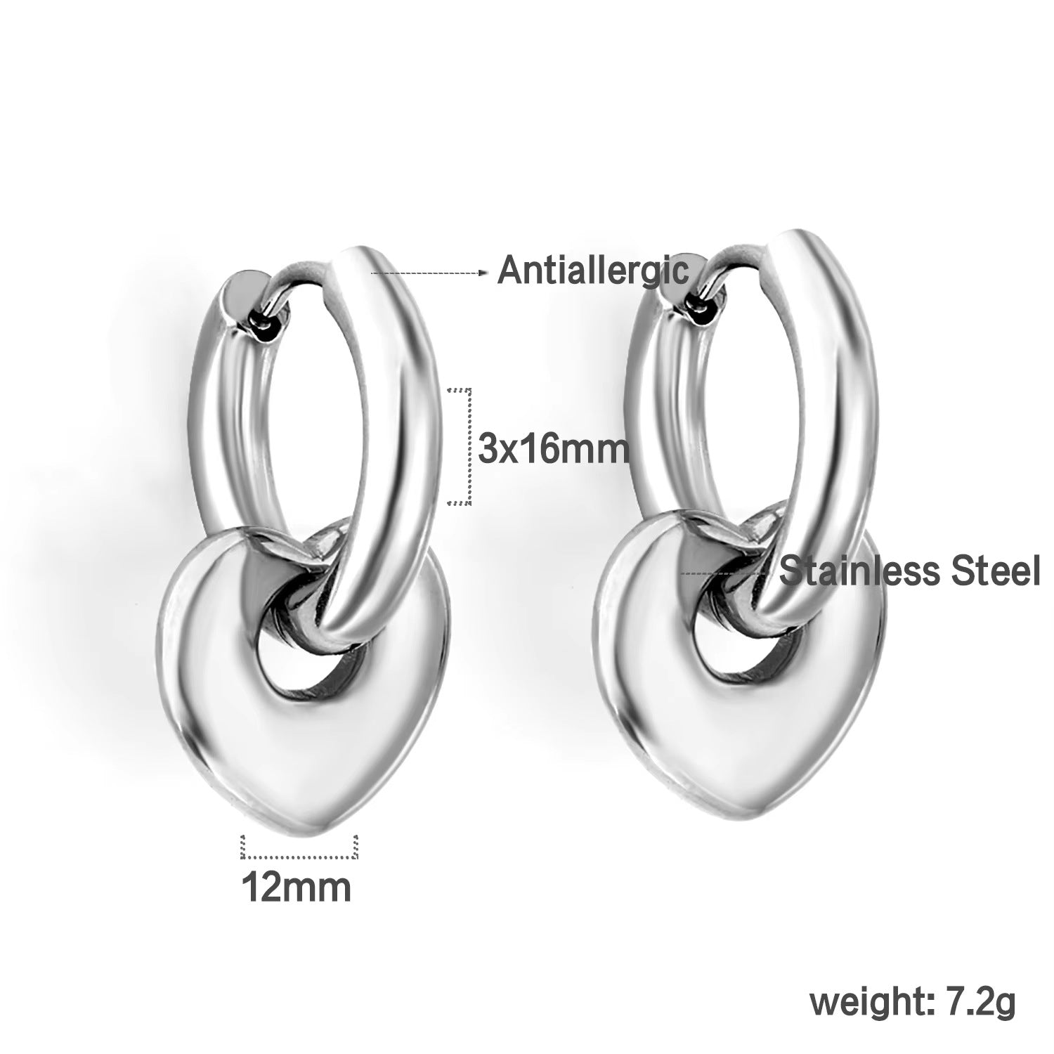 Damen Herzförmige Edelstahl Ohrstecker Shop Nory 1783008980
